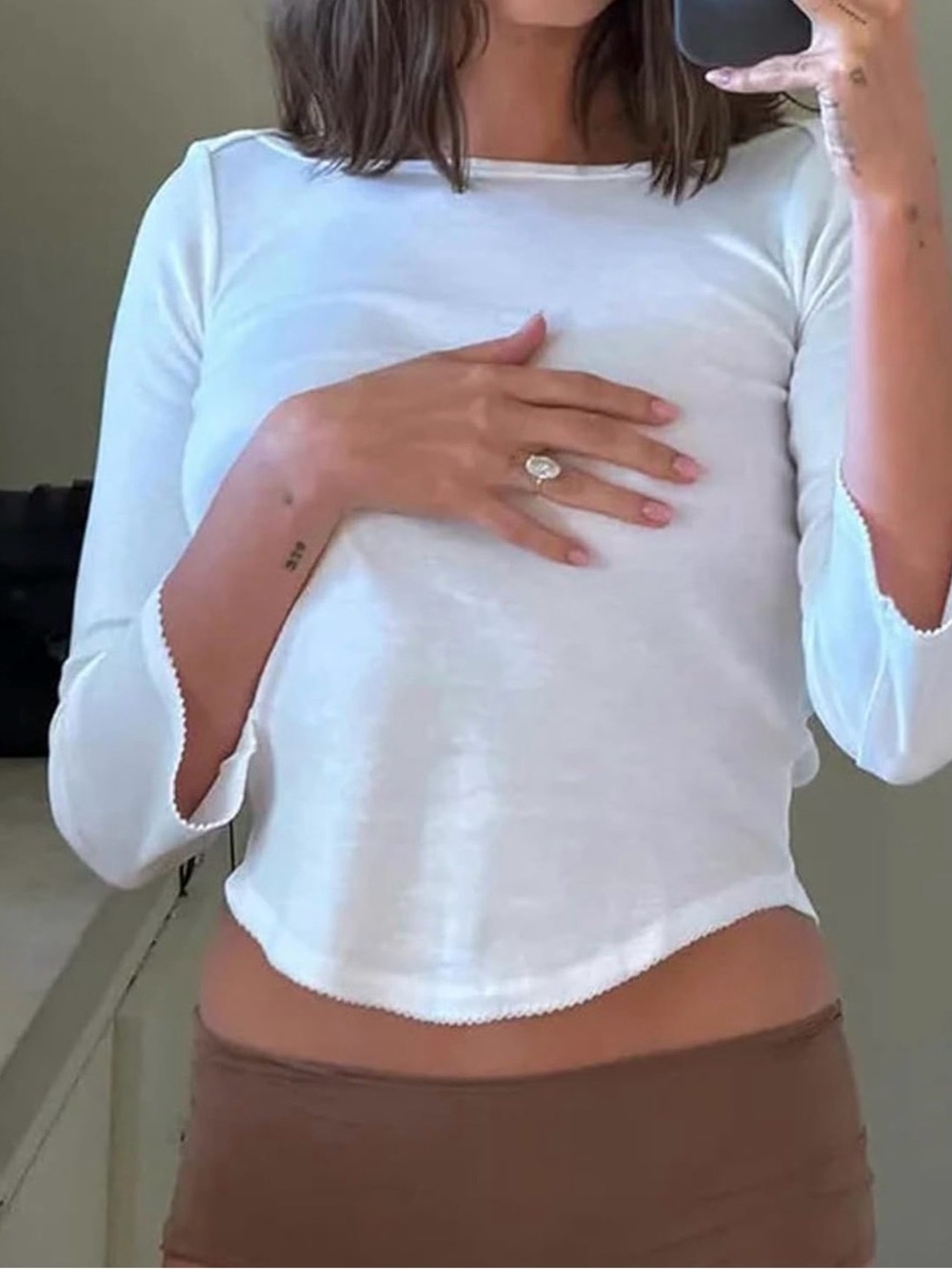 Women's White Long-Sleeve Boatneck Top XL